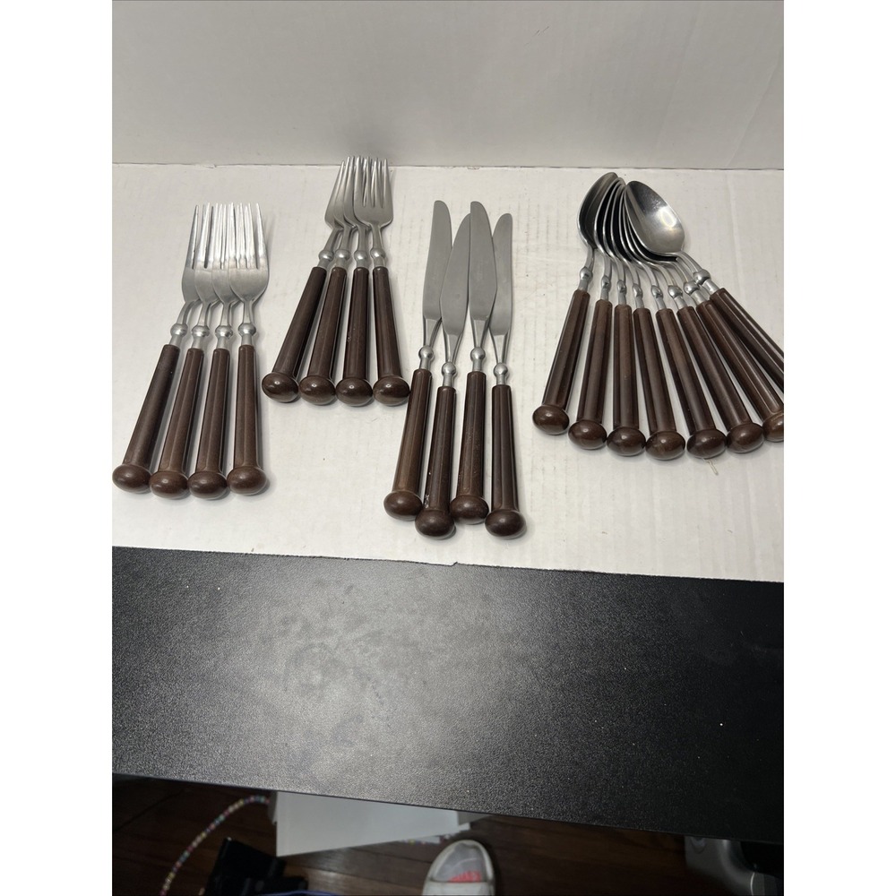 Oxford Hall Stainless Japan Brown Handles Flatware 20 Piece Replacement Set